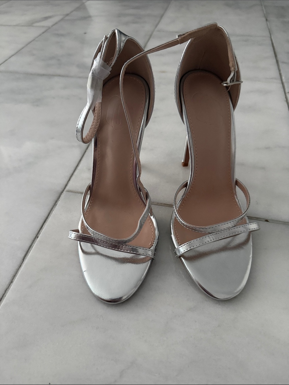 Silver Strappy High Heel Sandals for Women